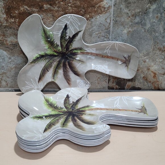 Vintage Palm Tree Serving Tray Set of 8 - Picture 4 of 11